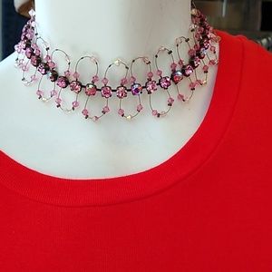 Pink Swarovski Crystal Curvy Wire NECKLACE